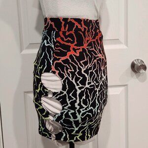 Colorful mini skirt with side cutout holes and small O rings size Small